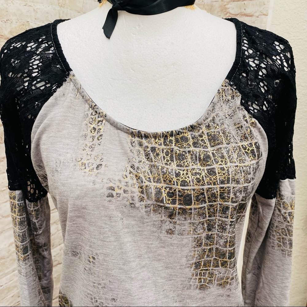 Petrol top tee shirt Lace inset  sleeves S New